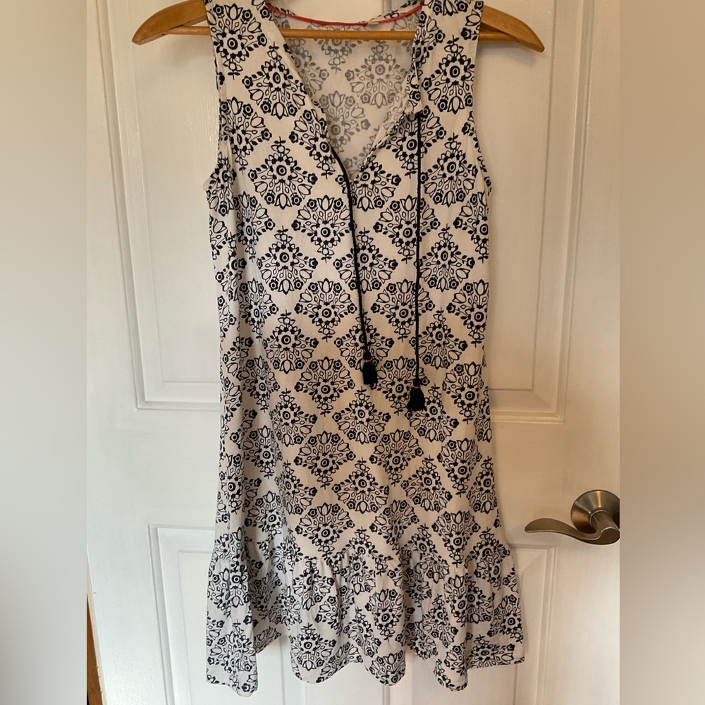 Boden White Patterned Mini Dress 16.5”by 33.5” cotton modal sundress summer pool